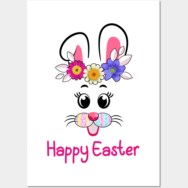 Funny Happy Easter Bunny Rabbit Face Easter Day Women Girls Wall Art by Jhon Towel